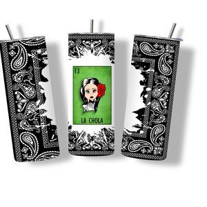 Mexican Loteria Card La Chola 20 oz Skinny Tumbler Stainless Steel